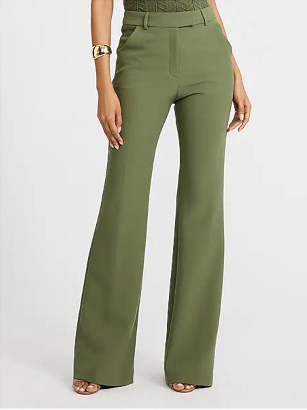 Express Olive Green High-Rise Wide-Leg Pants